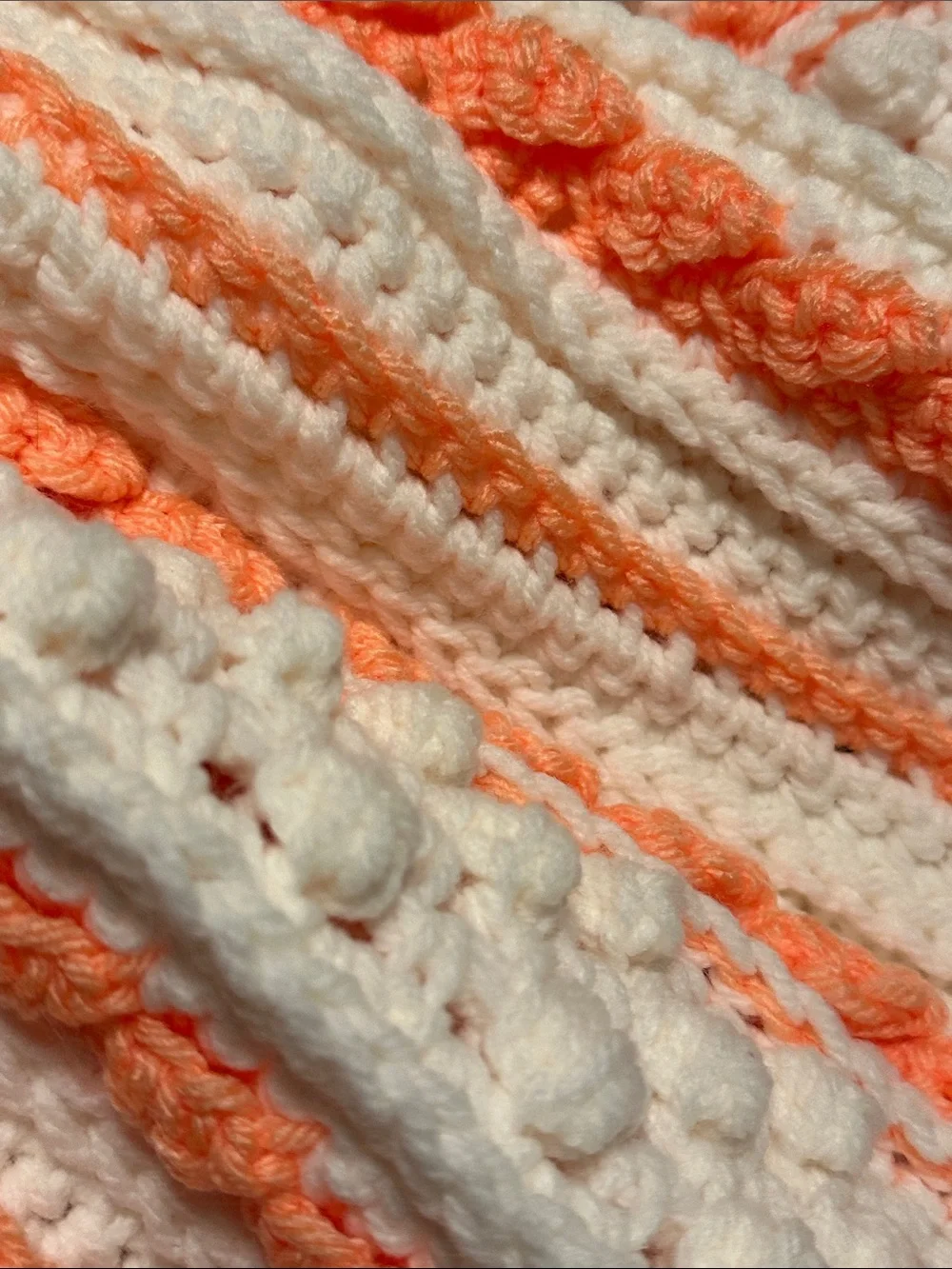 Cream and Peach Striped Crochet Throw Blanket - Handmade Comfort